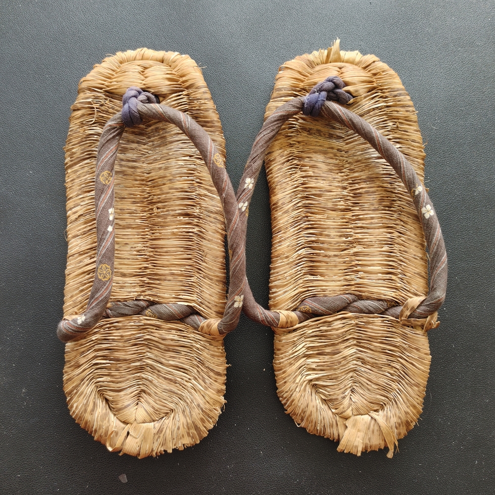 Handwoven Brown Straw Flip-Flops with Brown Fabric Straps